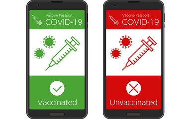 コロナウイルスのワクチン接種を証明するワクチンパスポートのスマホアプリ（接種済み・未接種）