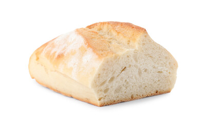 Piece of fresh baguette isolated on white
