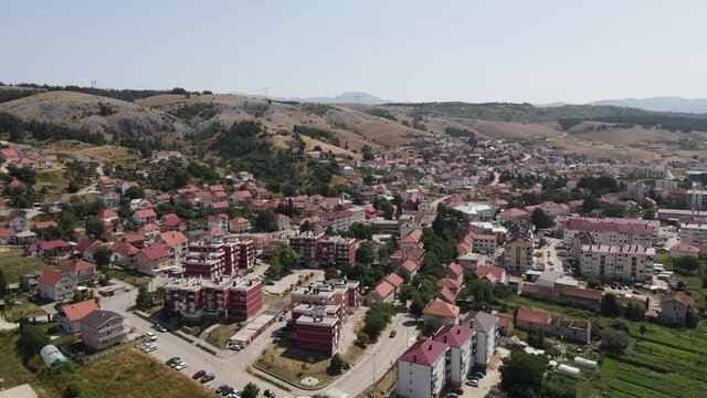 Gacko, Bosnia and Herzegovina. Drone Aerial View of Industrial Mining City on Sunny Summer Day