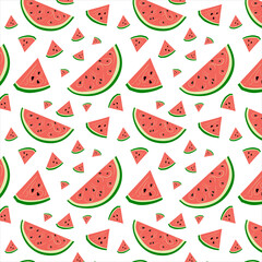 Seamless fruit pattern with watermelons with seeds