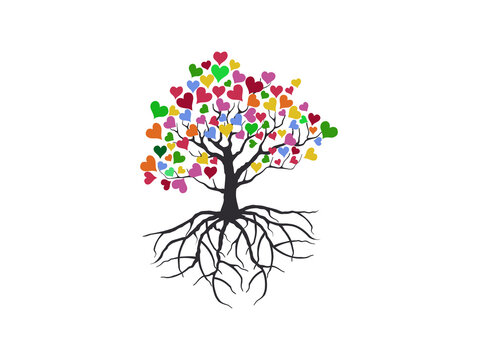 PAffection tree illustrations. love tree and roots. heart shaped leaf conceptrint