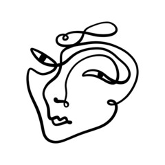 Black ink modern abstract face portrait. Linear art contemporary painting. Fashion style minimalist drawing. Good for poster design and more.