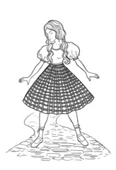 Dorothy standing on brick path. The wizard of Oz. Fairytale character design. Vector illustration - 461735111