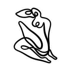 Black ink modern abstract woman body. Linear art contemporary painting. Fashion style minimalist drawing. Good for poster design and more.