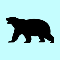 Silhouette of a white Arctic bear walking and roaring