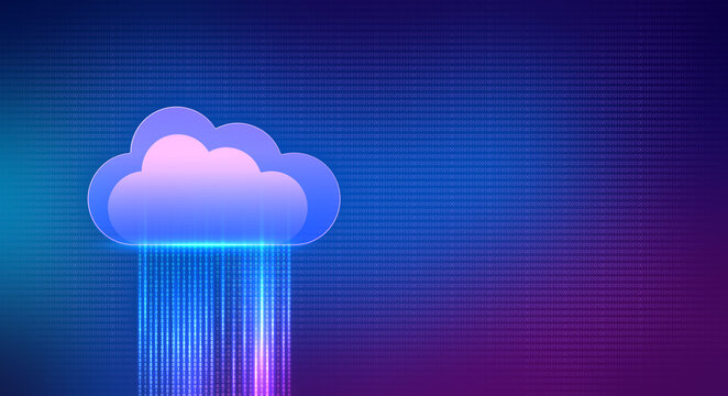 Cloud Computing Concept illustration, blue background, technology background with binary code and cloud icon