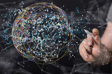 Artificial Intelligence Cloud technology. Integrated digital web concept background