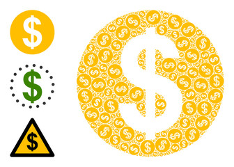 Itself recursive mosaic dollar coin. Vector dollar coin collage is done with scattered itself dollar coin parts. Abstract design.