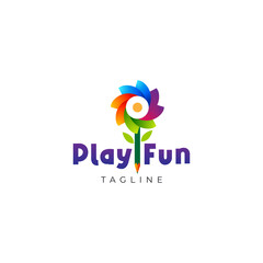 Playful Colorful Abstract Flower Kids Education Logo Design Template