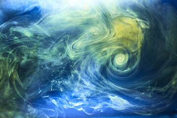 Earth colors abstract background, colorful smoke paint underwater, swirling ink in water, exoplanet blue sea ocean