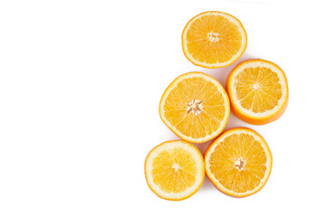 Sliced circles of orange citrus fruit isolated on white background, clipping path