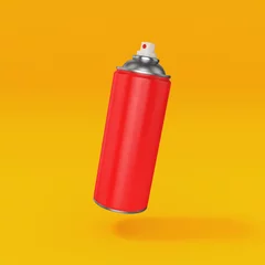 Foto op Aluminium Red paint spray can with open lid on yellow background, 3d render © salamahin