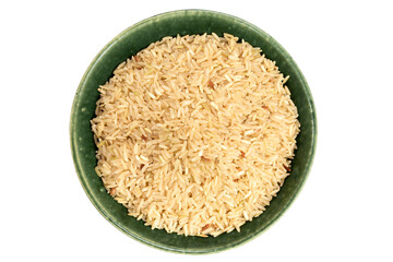 rice grain brown in ceramics bowl on white bacground