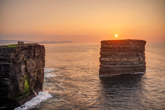 Downpatrick Head in Ballycastle in Co. Mayo during sunset D&uacute;n Briste sea stack Cliffs