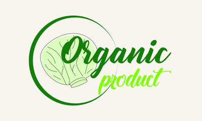 Organic cabbage food logo. Packaging logo tag for green eco organic product. Natural product. Collection of cafe emblems, badges, tags, packaging.