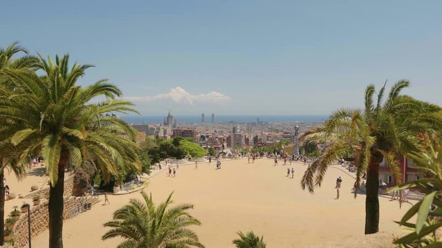 Park G&uuml;ell in Barcelona, Spain. Garden, architecture, Antoni Gaud&iacute;, unesco, catalonia, modernism, city park / 4K Video Footage