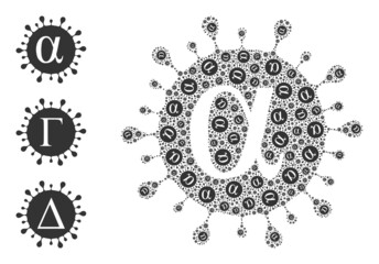 Itself recursive collage Alpha covid virus. Vector Alpha covid virus collage is organized of scattered recursive Alpha covid virus items. Flat illustration.