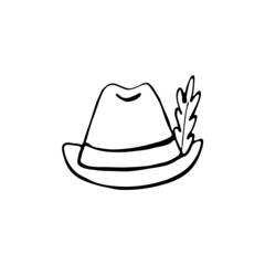 Trachten hut. Tyrolean Oktoberfest Hat. Hand drawn element for web design, stationery, poster, flyer, logo