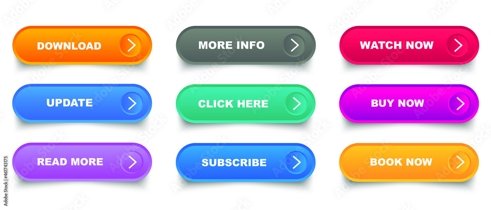 Poster Button set for website design. Click the gradient button for decorating the program to look modern.