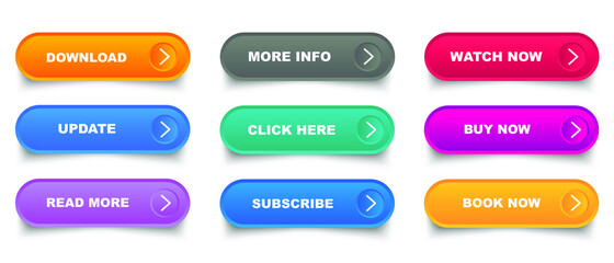 Button set for website design. Click the gradient button for decorating the program to look modern. - obrazy, fototapety, plakaty
