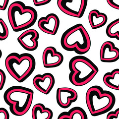 Obraz na płótnie Canvas Hand drawn doodle hearts seamless pattern. Valentines day background. Suitable for textile, fabric, wallpaper