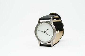 men's watch with a white dial. without numbers. isolated background.