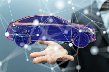 Hologram auto, futuristic polygonal model auto.