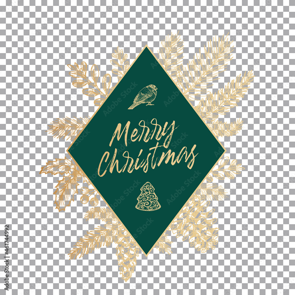 Canvas Prints christmas and new year abstract botanical card with rhombus frame banner and modern typography. prem