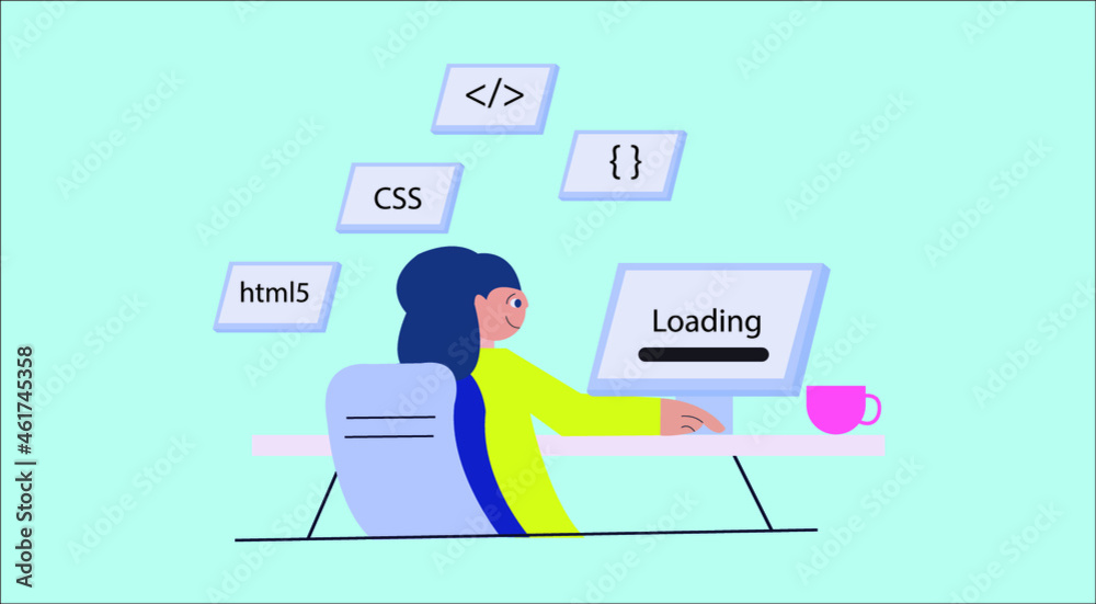 Wall mural 2d illustration web programmer man