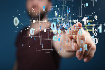 abstract lines with dots over dark background.