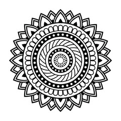 Isolated mandala in vector. Round pattern in white and black colors. Vintage monochrome decorative element