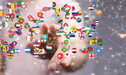 Global communication, international messaging and translation concept