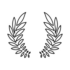 Laurel wreath. Vector hand drawn laurel wreath isolated on white background. Doodle style. Outline floral frame.