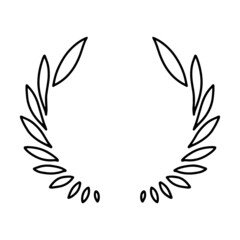 Laurel wreath. Vector hand drawn laurel wreath isolated on white background. Doodle style. Outline floral frame.