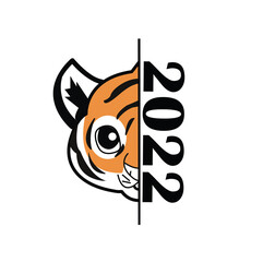 Happy new year 2022 year of tiger drawing tiger black and white lines with 2022 for poster, brochure, banner, invitation card. Isolated on white background. Holidays content