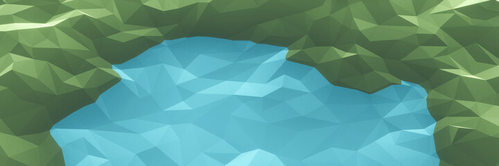 3D Low polygon lake. Abstract topography.