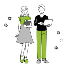 Illustrations of full-body drawings of students and men and women.