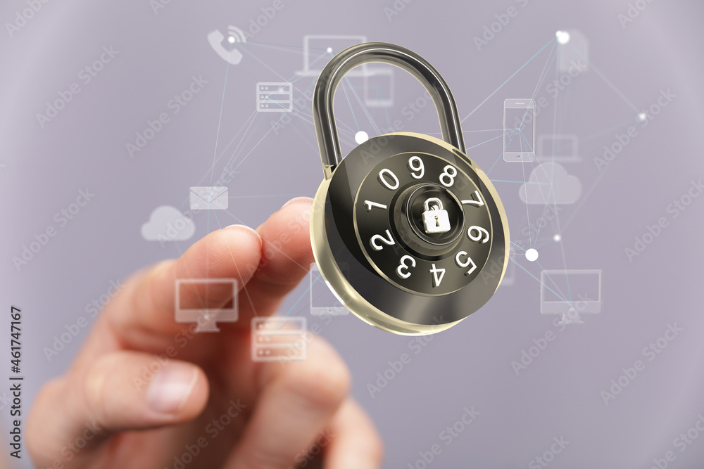 Poster cybersecurity and information or network protection. future technology
