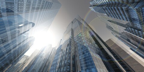 Skyscrapers, high-rise buildings against the sky, 3D rendering