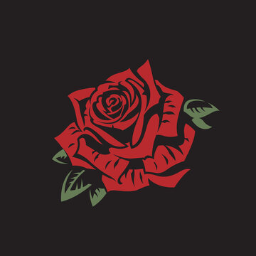 image of red rose bud isolated on black background