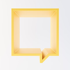 Abstract scene with yellow square empty frame-podium or shelf. Shape looks like a quote bubble. Mock up design for showcase, display case, shopfront. 3d render.