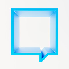 Cyan Blue square empty frame-podium or shelf. Shape looks like a quote bubble. Abstract mock up design for showcase, display case, shopfront. Crystal-clear water color. 3d illustration.