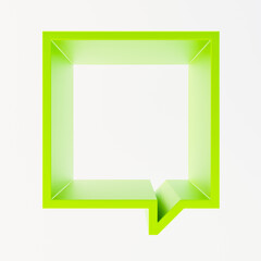 Yellow Green square empty frame-podium or shelf. Shape looks like a quote bubble. Mock up design for showcase, display case, shopfront. Fresh, modern color. 3d render.