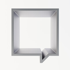 Dark Zinc, grey square empty frame-podium or shelf. Shape looks like a quote bubble. Mock up design for showcase, display case, shopfront. Shades of grey color. 3d render.