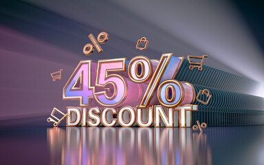 45 percent special offer discount background for social media Promotion poster. 3d rendering