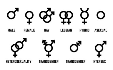 Gender symbols set. Gender icons isolated on white - obrazy, fototapety, plakaty
