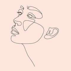 Woman line art portrait.  Woman Line Drawing. Surreal Minimalist Art. Beauty Salon logotype. Beauty Face minimal illustration