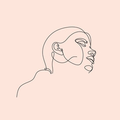 Woman line art portrait.  Woman Line Drawing. Surreal Minimalist Art. Beauty Salon logotype. Beauty Face minimal illustration