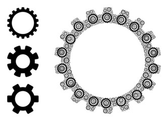 Itself fractal mosaic cogwheel. Vector cogwheel mosaic is done of randomized fractal cogwheel parts. Flat illustration.