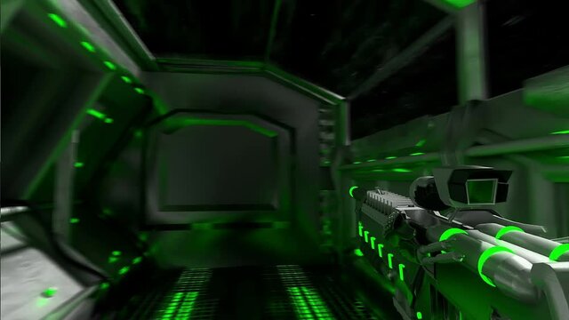 Sci-Fi First Person Shooter 3D Video Game Simulation